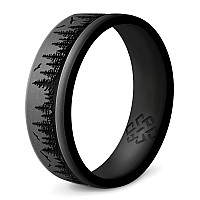 Knot Theory Dual Layer Forest Silicone Ring For Men And Women Dark Silver Size 14 Breathable Comfort Fit 6Mm Bandwidth