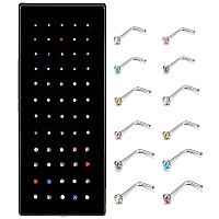 Ijuerybai Surgical Steel Nose Rings For Women Men 60Pcs Tiny L Nose Studs Cute Real 22G L Shaped Stainless Steel Nose Rings St