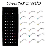 Ijuerybai Surgical Steel Nose Rings For Women Men 60Pcs Tiny L Nose Studs Cute Real 22G L Shaped Stainless Steel Nose Rings St