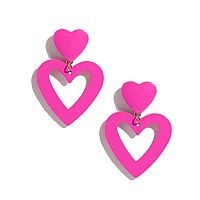 Poptopping Double Hearts Drop Earrings Pink Dangle Earrings Love Heart Dangle Earrings For Women Valentines Day Mothers Day Bi