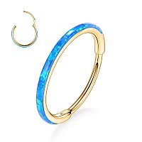 20G Cartilage Earring Hoop Gold Nose Rings 20 Gauge Helix Hoop Earring Blue Opal Forward Helix Earring Daith Earrings Tragus Ear