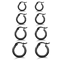 4 Pairs 925 Sterling Silver Hoop Earrings Small Black Gold Plated Hoop Earrings For Women Girls 13Mm 15Mm 20Mm25Mm