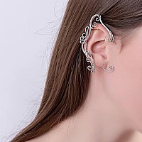 Yolmina Elf Ear Cuffs Handmade Clip On Earrings Pearl Wing Tassel Filigree Elven Earrings For Women Fantasy Fairy Halloween