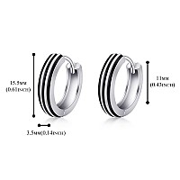 Immobird Mens Hoop Earrings Minimalistic Stylish Black Stripe S925 Sterling Silver Black Hoop Earrings For Father Son Or Boyfrie