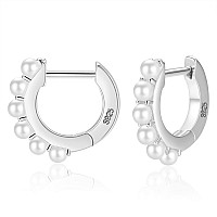 925 Sterling Silver Pearl Huggie Hoops Earrings Pearl Hoop Earrings For Women Small Pearl Hoop Earrings 14K Gold Plated Pearl Ea