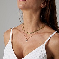 Tasiso 18K Gold Plated Layered Herringbone Choker Necklace Stainless Steel Flat Snake Chain Necklace White Zircon Glass Crystal