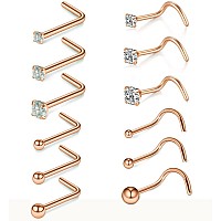 Nose Stud Set For Women Hypoallergenicrose Gold Corkscrew Nose Studs L Shape Nose Rings Nostril Piercing Jewelry Gift Set For M