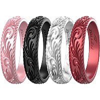 Zollen Silicone Wedding Rings For Women 4 Packs Metallic Stackable Silicone Rubber Wedding Bands Innovative Vine Collection