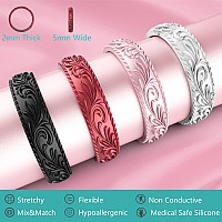 Zollen Silicone Wedding Rings For Women 4 Packs Metallic Stackable Silicone Rubber Wedding Bands Innovative Vine Collection