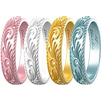 Zollen Silicone Wedding Rings For Women 4 Packs Metallic Stackable Silicone Rubber Wedding Bands Innovative Vine Collection