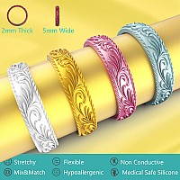 Zollen Silicone Wedding Rings For Women 4 Packs Metallic Stackable Silicone Rubber Wedding Bands Innovative Vine Collection