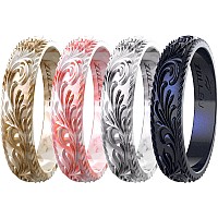 Zollen Silicone Wedding Rings For Women 4 Packs Metallic Stackable Silicone Rubber Wedding Bands Innovative Vine Collection