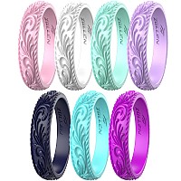 Zollen Silicone Wedding Rings For Women 4 Packs Metallic Stackable Silicone Rubber Wedding Bands Innovative Vine Collection