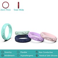 Zollen Silicone Wedding Rings For Women 4 Packs Metallic Stackable Silicone Rubber Wedding Bands Innovative Vine Collection