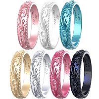 Zollen Silicone Wedding Rings For Women 4 Packs Metallic Stackable Silicone Rubber Wedding Bands Innovative Vine Collection