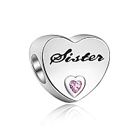 Valgacls Sister Charms 925 Sterling Silver Charm For Bracelets Necklace Sisters Love Cubic Zirconia Charm Valentines Day Mot