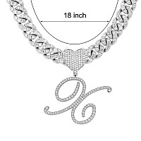 Blbljery X Initial Necklaces Silver Cuban Link Chain For Women Iced Out Chain With Heart Letter Pendants Custom Chain Name Neckl