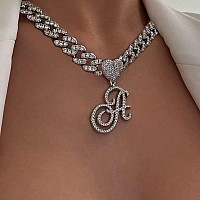 Blbljery X Initial Necklaces Silver Cuban Link Chain For Women Iced Out Chain With Heart Letter Pendants Custom Chain Name Neckl