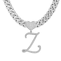 Blbljery Z Initial Necklaces Silver Cuban Link Chain For Women Iced Out Chain With Heart Letter Pendants Custom Chain Name Neckl