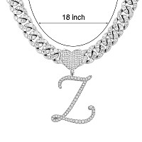 Blbljery Z Initial Necklaces Silver Cuban Link Chain For Women Iced Out Chain With Heart Letter Pendants Custom Chain Name Neckl