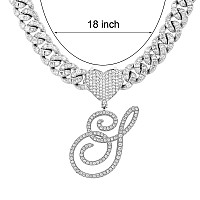 Blbljery S Initial Necklaces Silver Cuban Link Chain For Women Iced Out Chain With Heart Letter Pendants Custom Chain Name Neckl