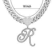 Blbljery R Initial Necklaces Silver Cuban Link Chain For Women Iced Out Chain With Heart Letter Pendants Custom Chain Name Neckl