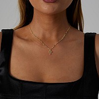 Viromy Tiny Lace Chain Cross Necklace For Women 14K Gold Plated Dainty Cross Pendant Necklaces Minimalist Trendy Everyday Jewelr