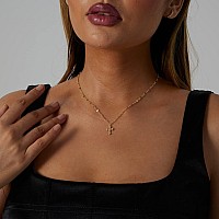 Viromy Tiny Lace Chain Cross Necklace For Women 14K Gold Plated Dainty Cross Pendant Necklaces Minimalist Trendy Everyday Jewelr