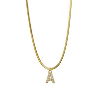 Ceeal Dainty Initial Necklaces For Women Girls18K Gold Plated Herringbone Chain Necklace Simple Letter Pendant Women Choker Nec