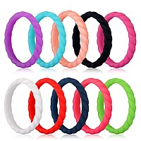 Longbeauty 10 Pack Candy Color Wedding Band For Men Women Flexible Comfort Sport Silicone Ring Black Red Blue Yellow Pink White