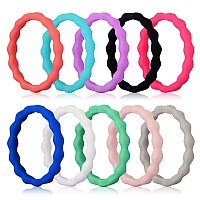 Longbeauty 10 Pack Candy Color Wedding Band For Men Women Flexible Comfort Sport Silicone Ring Black Red Blue Yellow Pink White