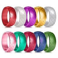 Longbeauty 10 Pack Candy Color Wedding Band For Men Women Flexible Comfort Sport Silicone Ring Black Red Blue Yellow Pink White