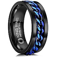 King Ring 8Mm Spinner Ring Fine Polished Flat Fidget Ring For Men Women With Cuban Chain Stainless Steel Ring Black Blue