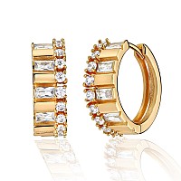 Vacrona Cubic Zirconia Huggie Earrings 14K Gold Plated Tiny Earrings Small Huggie Hoop Earrings Simple Lightweight Hoops Gift Fo