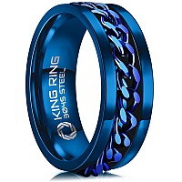 King Ring 8Mm Blue Spinner Ring Fine Polished Flat Fidget Ring For Men Women With Cuban Chain Stainless Steel Ring Blue 1