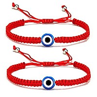 Kelistom Handmade String Evil Eye Bracelet For Women Men Girls Boys Black Red Thread Adjustable Bracelets Minimalist Jewelry