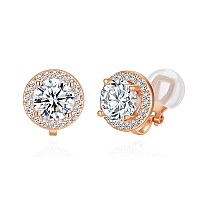 Yoqucol Bright 8Mm Cubic Zirconia Crystal Clip On Stud Earrings Round Rose Gold Non Pierced Earrings For Women Girls