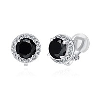 Yoqucol 8Mm Black Cubic Zirconia Crystal Clip On Stud Earrings Round Non Pierced Earrings For Women Girls