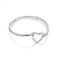 Parmuz Charm Bracelet For Woman 925 Sterling Silver Snake Chain Bracelet Heart Clasp Jewelry Fit European Us Charms Gift For Wom