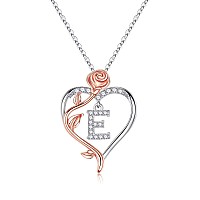 Yesteel Rose Heart Initial Necklaces For Women Teen Girls Dainty Love Letter Pendant Initial E Necklace Jewelry 60Th Birthday G