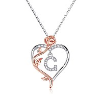 Yesteel Rose Heart Initial Necklaces For Women Teen Girls Love Letter Pendant Initial G Necklace Jewelry 50Th Birthday Gifts Fo