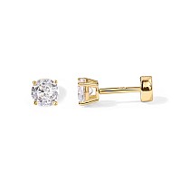 Pavoi 14K Gold Plated Round Cubic Zirconia Flat Back Studs 4 Millimeters Yellow Gold