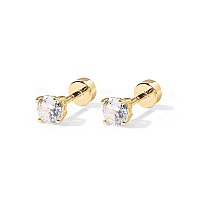 Pavoi 14K Gold Plated Round Cubic Zirconia Flat Back Studs 4 Millimeters Yellow Gold