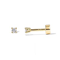 Pavoi 14K Gold Plated Round Cubic Zirconia Flat Back Studs 2 Millimeters Yellow Gold