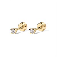 Pavoi 14K Gold Plated Round Cubic Zirconia Flat Back Studs 2 Millimeters Yellow Gold