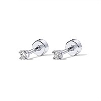 Pavoi 14K Gold Plated Round Cubic Zirconia Flat Back Studs 2 Millimeters White Gold