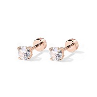 Pavoi 14K Gold Plated Round Cubic Zirconia Flat Back Studs 4 Millimeters Rose Gold