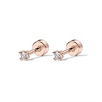 Pavoi 14K Gold Plated Round Cubic Zirconia Flat Back Studs 2 Millimeters Rose Gold