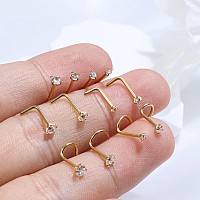 Daili 20G Gold Nose Rings Studs Surgical Steel L Shaped Nose Studs Hypoallergenic Corkscrew Nose Rings Tiny Cz Bone Nose Rings