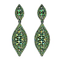 Flyonce Womens Rhinestone Crystal Wedding Bridal 2 Leaf Drop Dangle Chandelier Earrings Green Ab